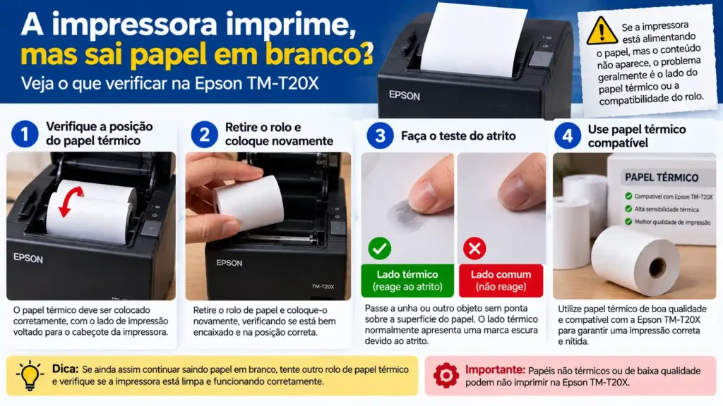 Epson TM-T20X imprime papel em branco